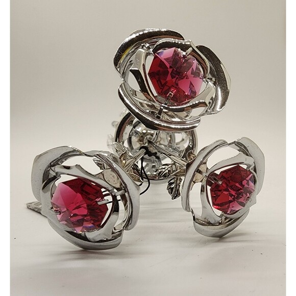 MATASHI CHROME PLATES SILVER FLOWERS BOUQUET and Vase Unique See! - Picture 4 of 13